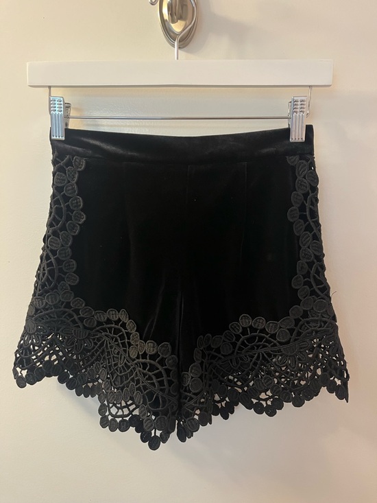 Topshop Pants - Top Shop Black Lace-Trim Velvet Women's Shorts NWOT/Rise 13- Waist 13 /Size 2